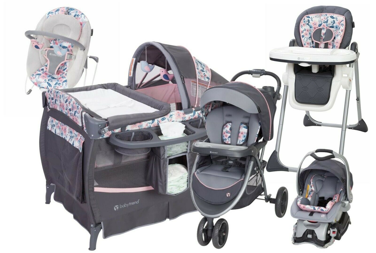 Newborn Baby Girl Stroller With Car Seat Playard Diaper Bag Combo Travel  System