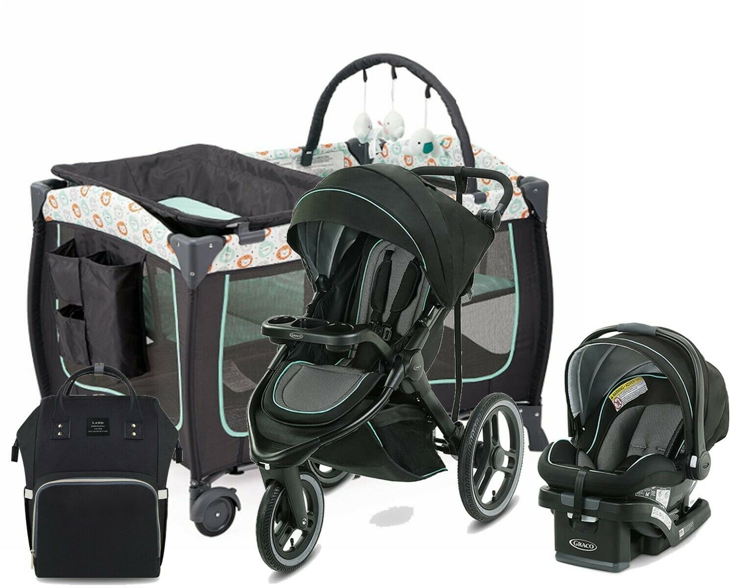 FitFold Baby Stroller Jogger Travel System with Car Seat Playard Bag C BabyStrollerSets