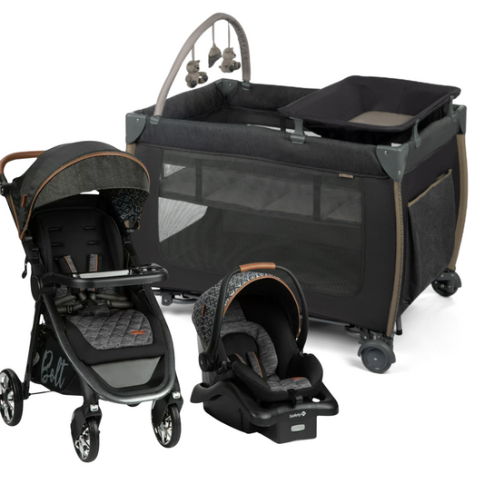 Baby Stroller Travel System with Car Seat Infant Playard Crib Combo Set-Black