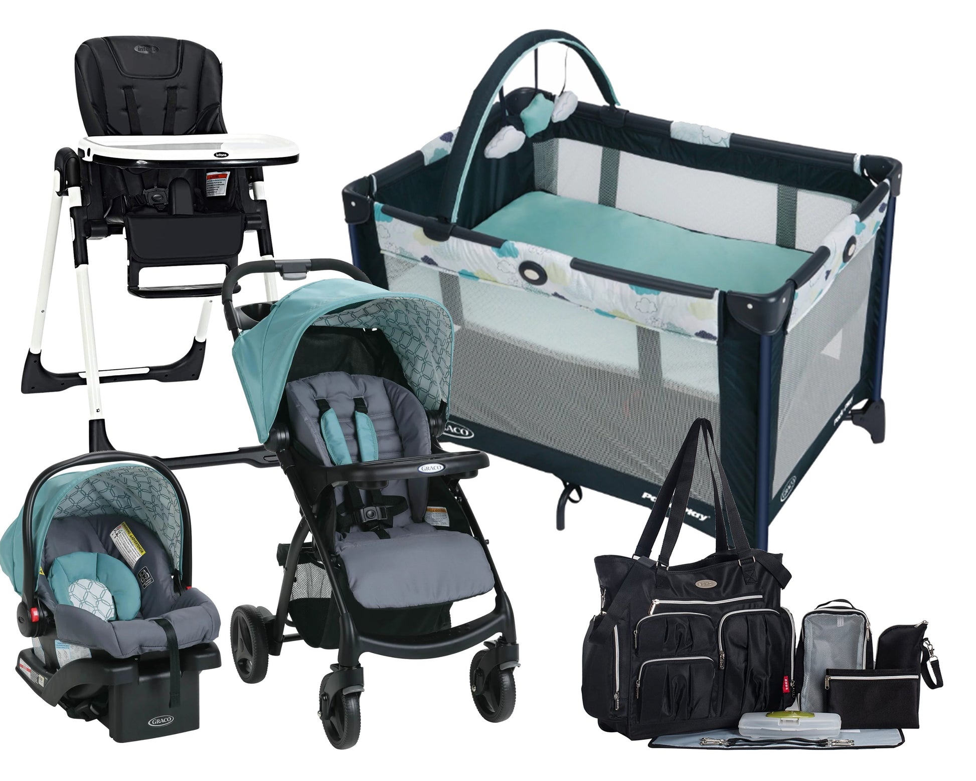 Infant Baby Stroller Travel System Combo with Car Seat Playard Nursery