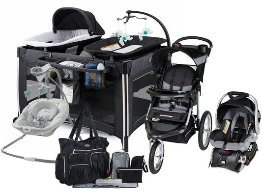 Baby Stroller with Car Seat High Chair Playard Swing Travel System Combo