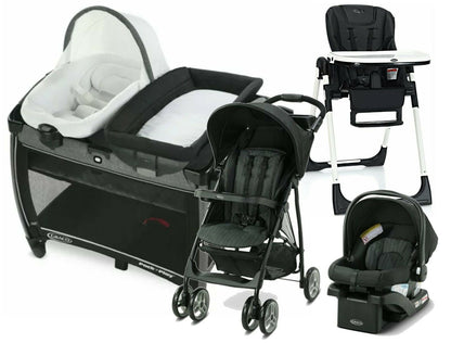 Baby Stroller Travel System with Car Seat Playard High Chair Black Combo Set