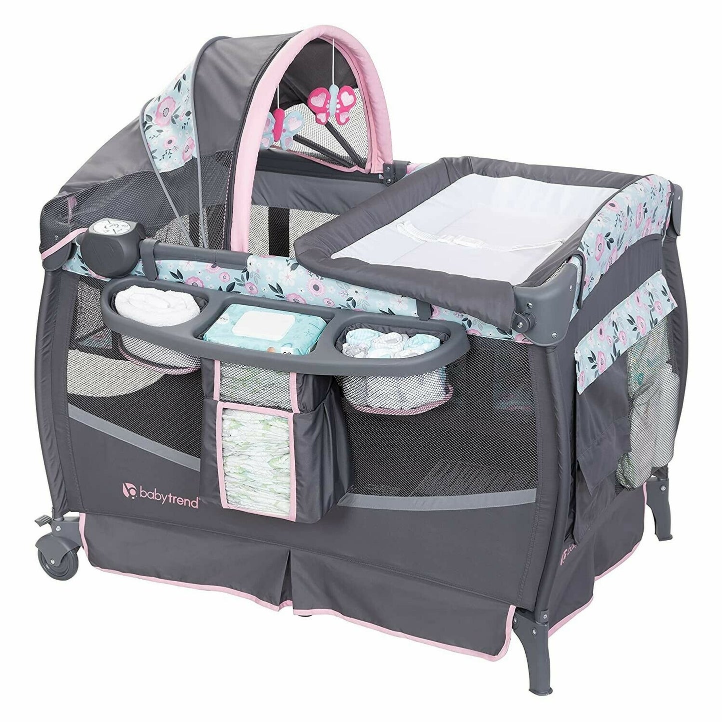 Baby Girl Stroller with Car Seat Bouncer Playard High Chair Infant Travel Combo
