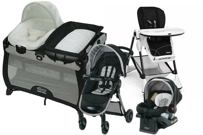 Stroller Baby Travel System with Car Seat Combo High Chair Playard Crib Black