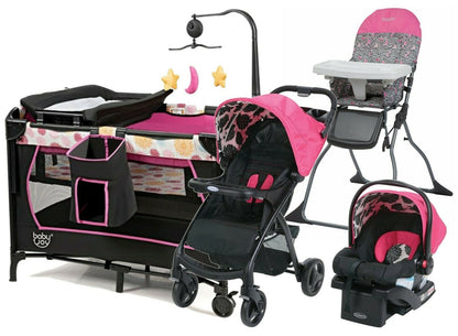 Newborn Baby Stroller with Car Seat High Chair Playard Travel System Combo Pink