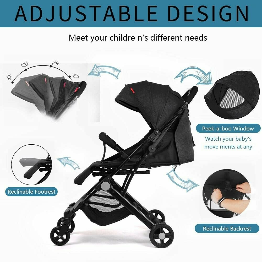 Compact Lightweight Baby Strollers for Travel One-Hand Fold with Multi-Position