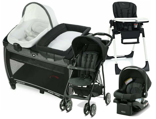 Baby Stroller with Car Seat Travel System Playard High Chair Black Combo Black