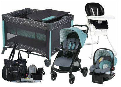 Baby Stroller with Car Seat Travel Playard High Chair Diaper Bag Combo