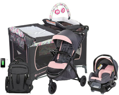 Pink Combo Baby Stroller with Car Seat Travel System Playard Diaper Bag Set