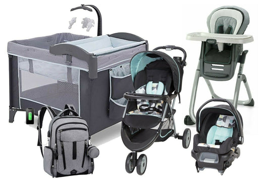 Brand New Baby Boy Stroller Travel System High Chair Playard Diaper Bag