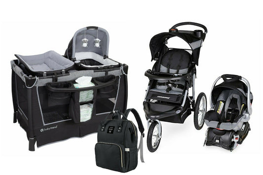 Baby Jogging Strollers Travel System with Car Seat Playard Diaper Bag Combo Set