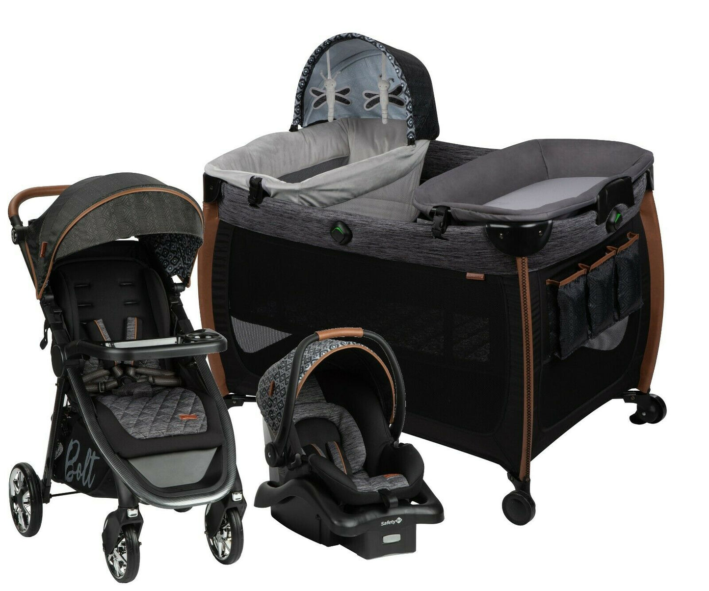 Baby Stroller Travel System with Car Seat Infant Playard Crib Combo Set-Black