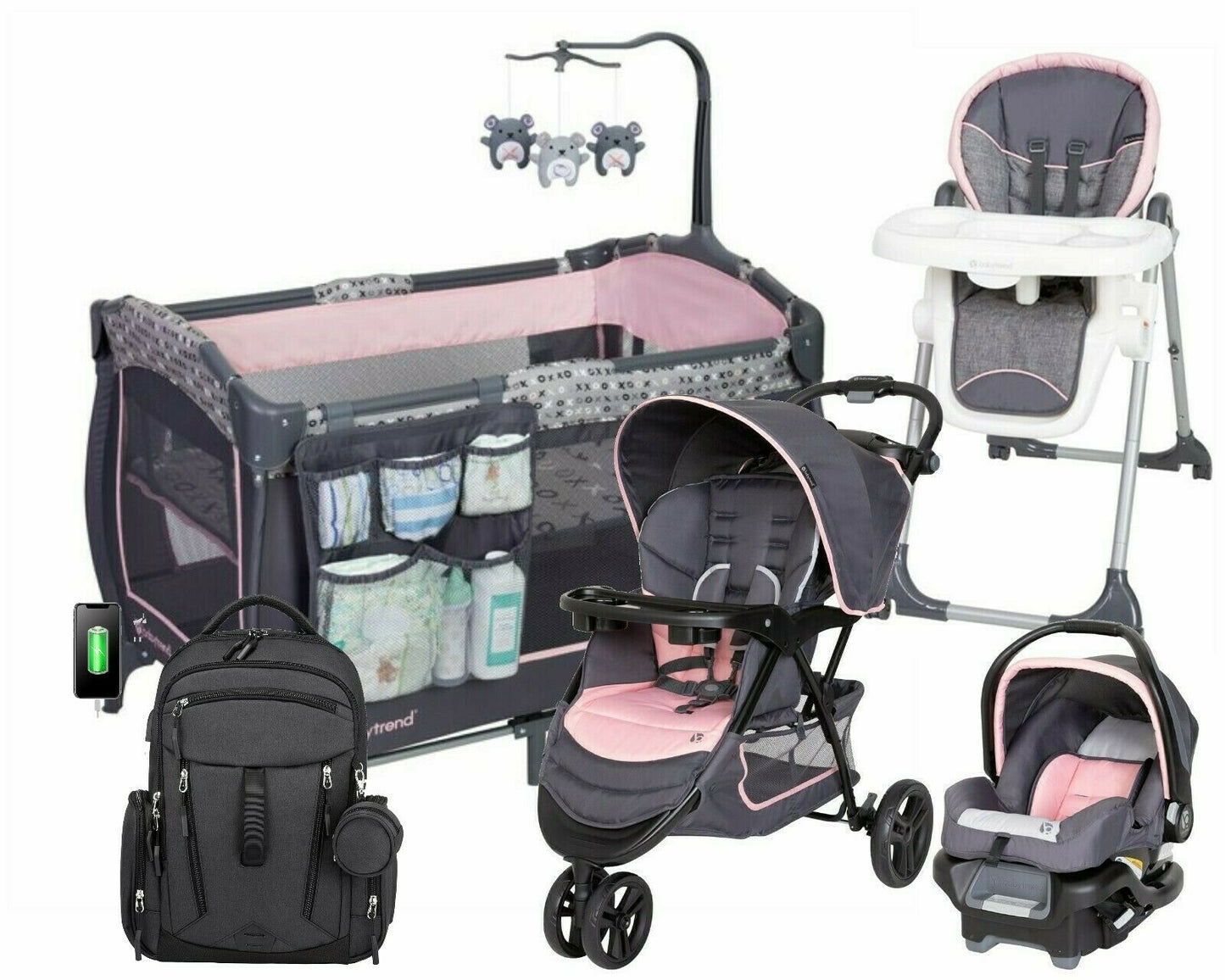 Combo Baby Stroller with Car Seat Travel System Playard High Chair Diaper Bag