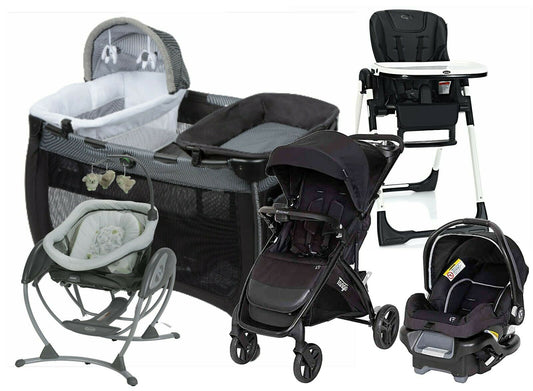 Baby Stroller with Car Seat Travel System  Playard High Chair Swing Combo Black