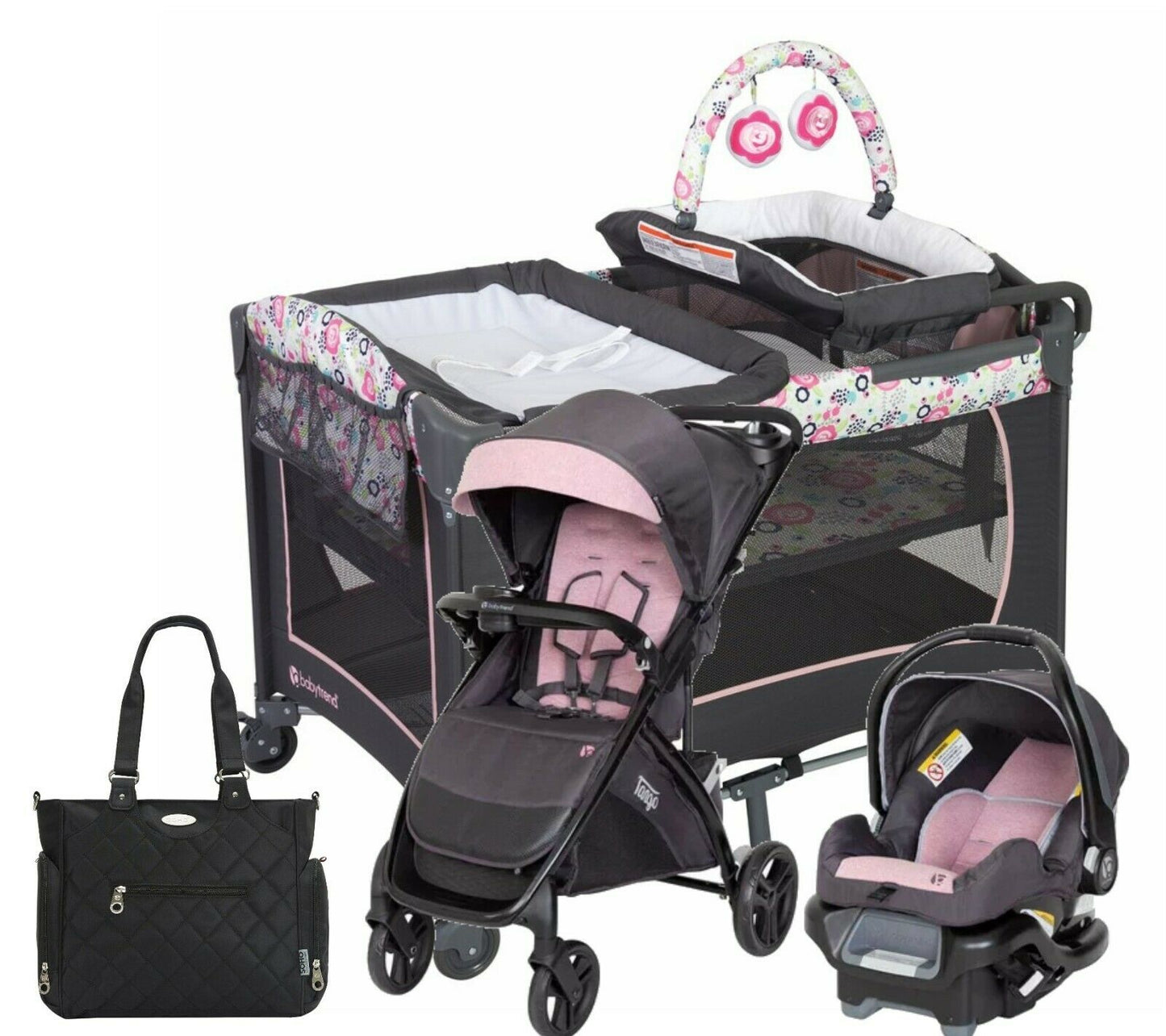 Pink Combo Baby Girl Stroller With Car Seat Playard Diaper Bag Travel  System Set