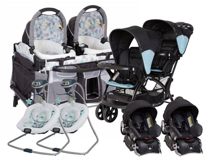 Baby Double Stroller with 2 Car Seats 2 Swings Playard For 2 Infants Kid's Combo