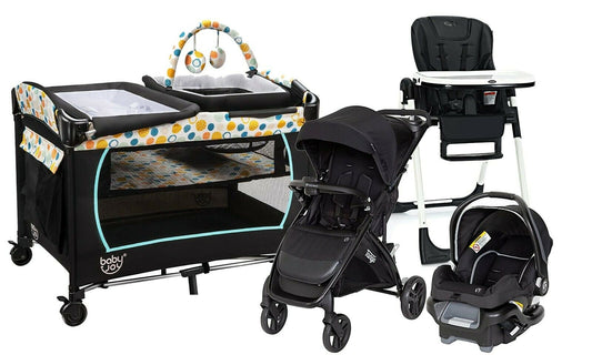 Baby Stroller Travel System with Car Seat Playard Crib and High Chair Combo Set