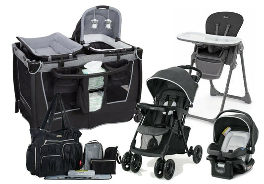 Baby Stroller with Car Seat Travel System Playard High Chair Diaper Bag Combo