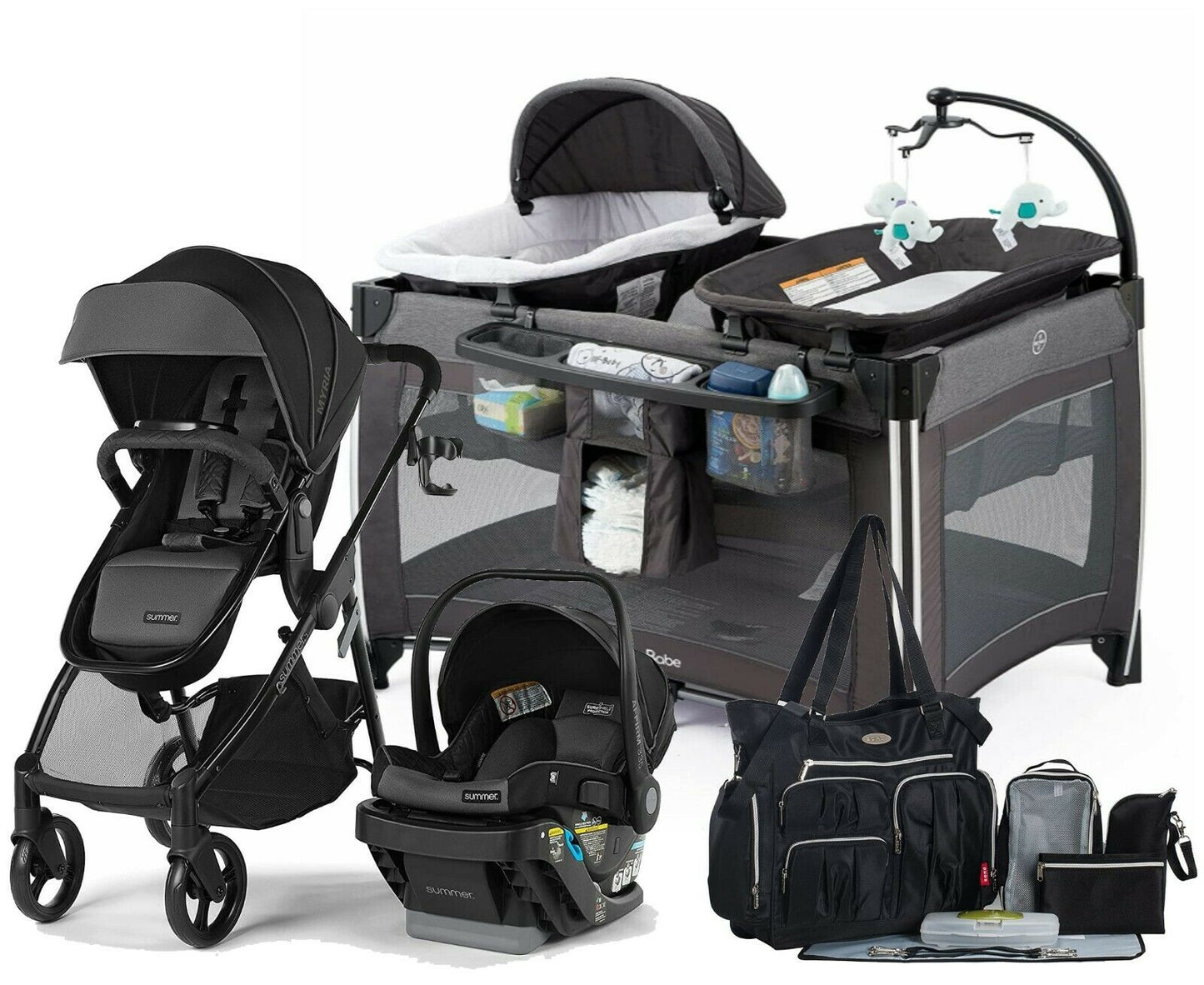 Baby Stroller with Car Seat Pram Combination Infant Playard Diaper Bag Set