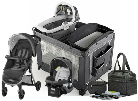 Newborn Baby Stroller Infant Car Seat with Playard Bassinet Diaper Bag Travel