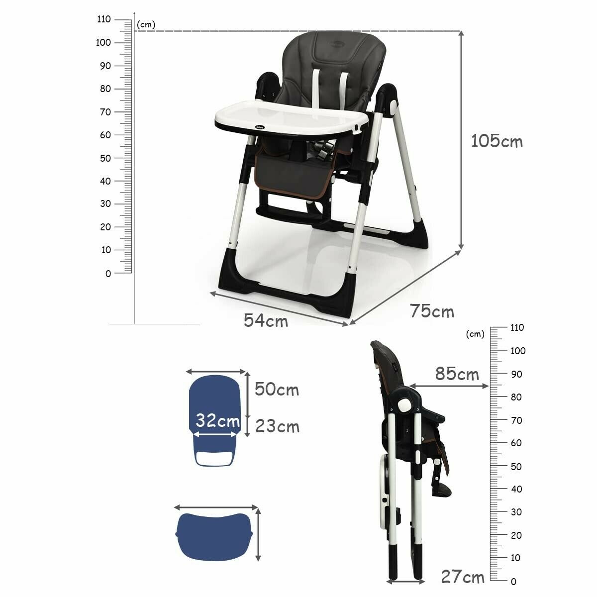 Baby Stroller with Car Seat Travel System High Chair Playard Nursery - Gray