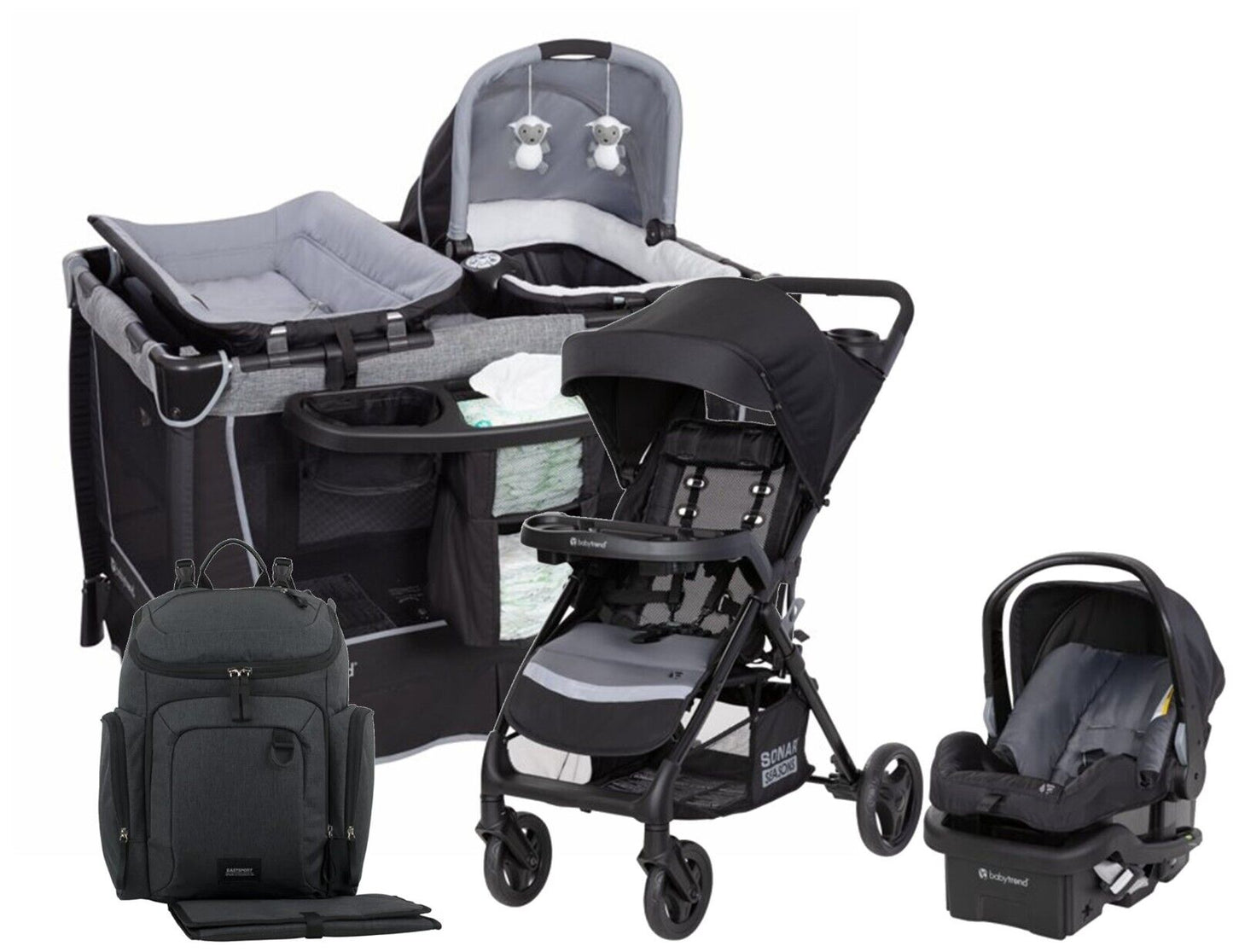 Baby Stroller with Car Seat Playard Diaper Bag Travel System Combo Grey Black
