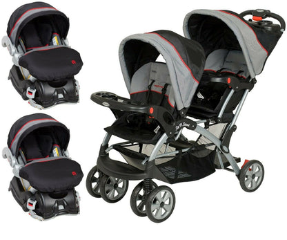 Baby Trend Double Stroller with 2 Car Seat Infant Twins Kids Travel Combo