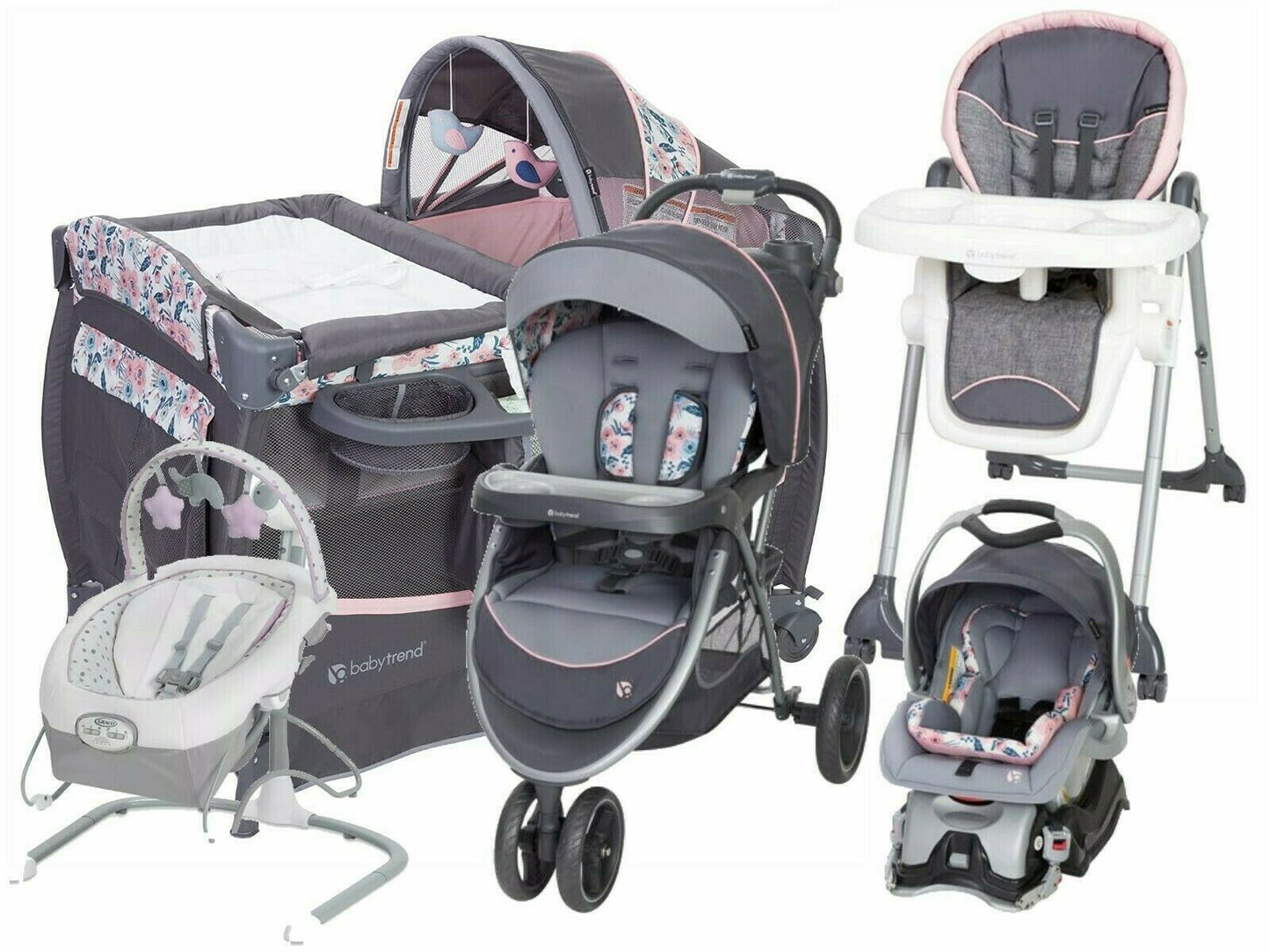 Baby Stroller with Car Seat Travel System Playard Swing Bouncer Chair New Combo