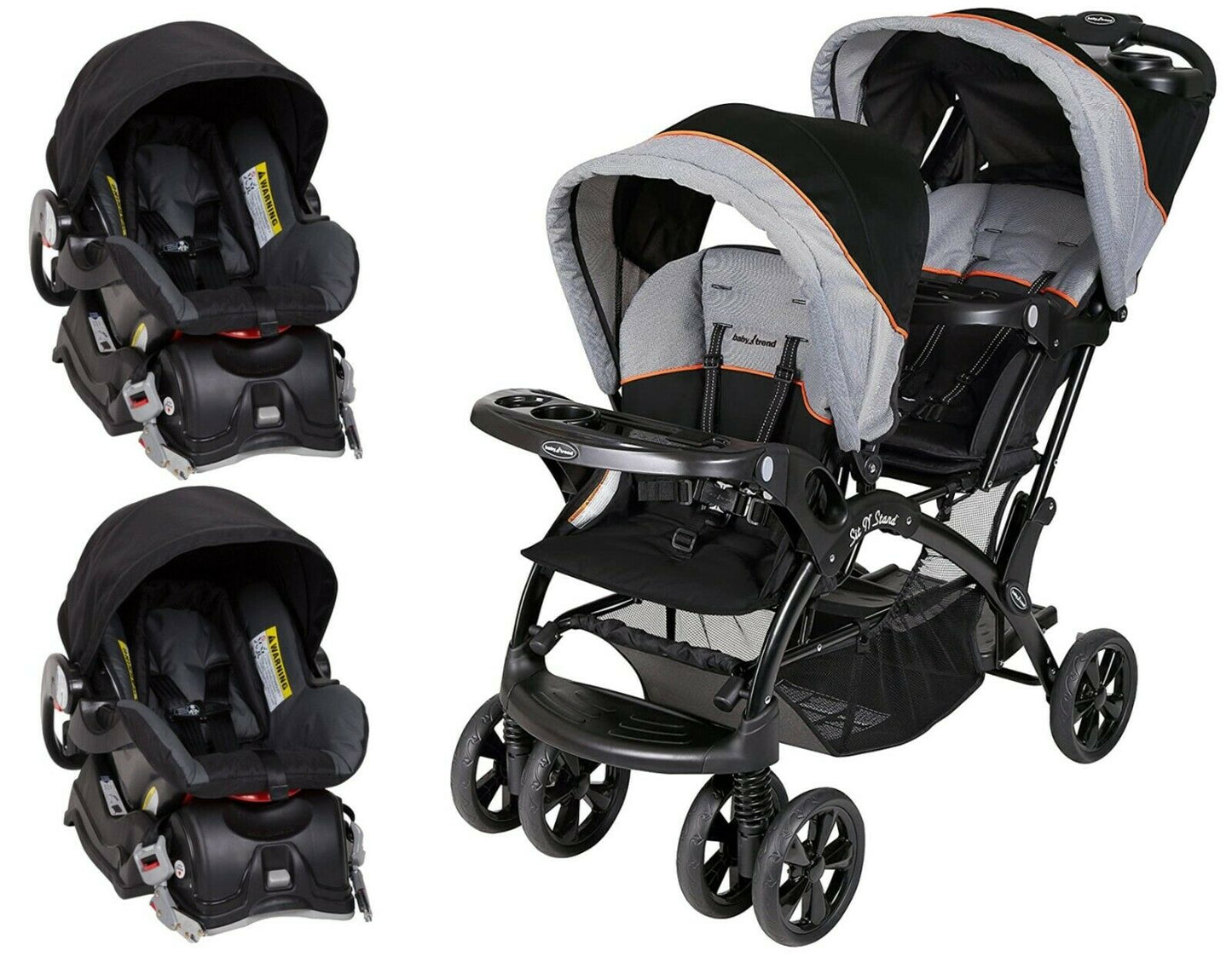 Double Baby Stroller with 2 Car Seat Infant Twins Kids Travel Combo