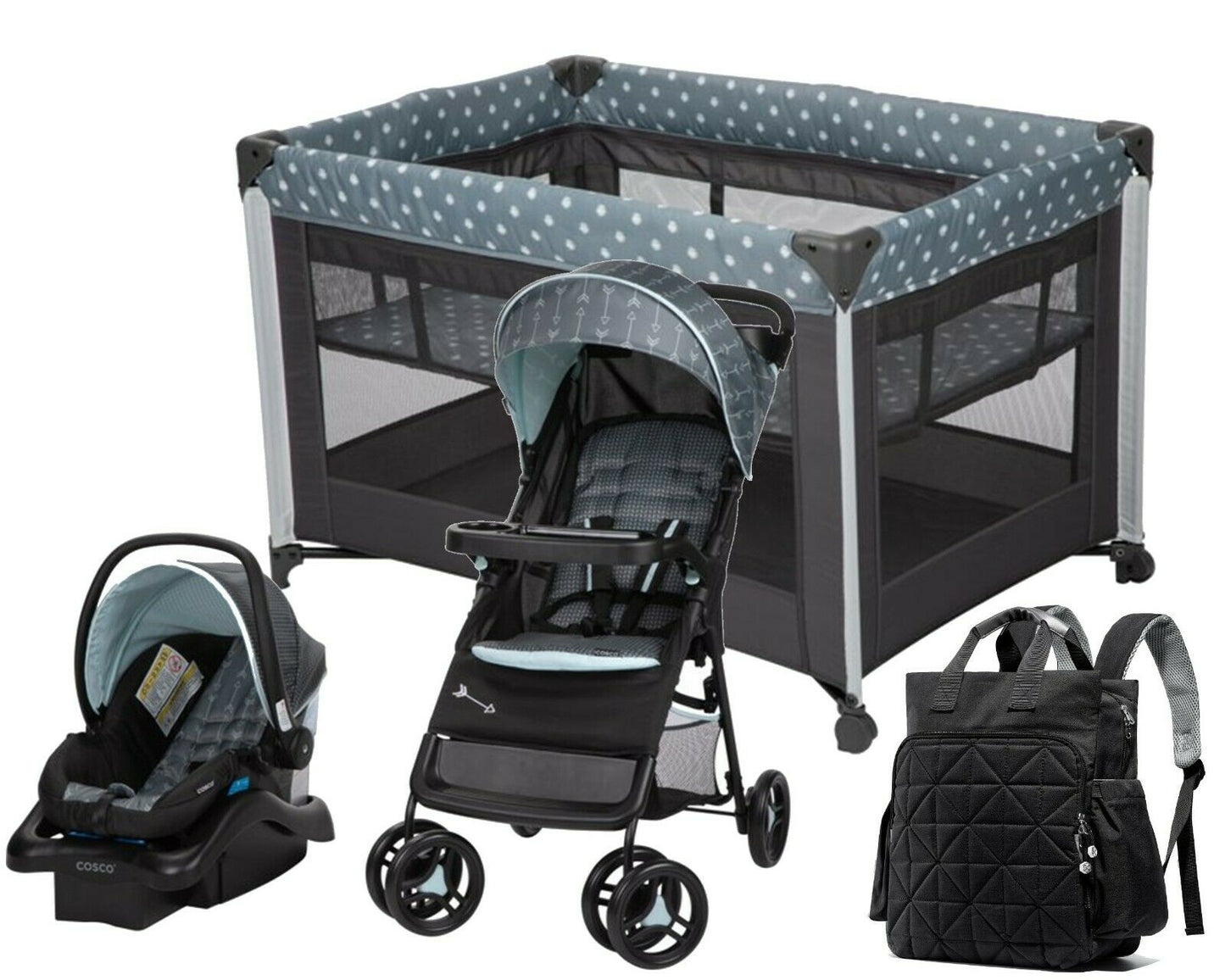 New Baby Stroller with Car Seat Combo Travel System Playard Bag High Chair Set