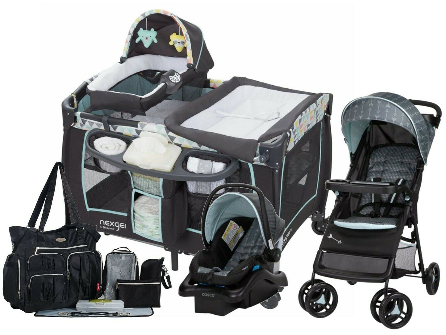 Baby Stroller with Car Seat Travel System Infant Playard Diaper Bag Combo New