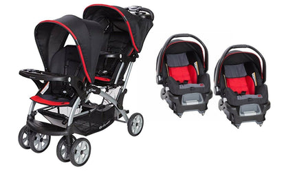 Baby Trend Double Stroller with 2 Car Seat Infant Twins Kids Travel Combo New