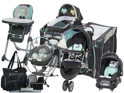 Baby Stroller with Car Seat Glider Hi Chair Playard Bag 6pc Travel System Combo