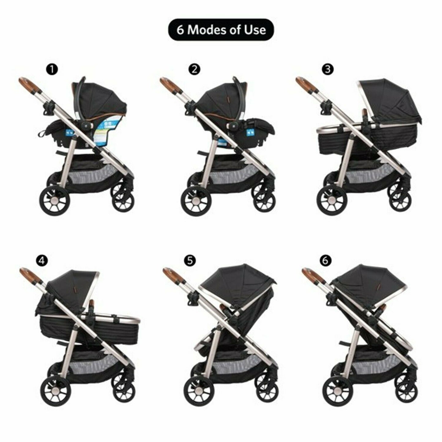 6 in 1 Baby Stroller with Car Seat Infant Playard Modular Travel System Combo