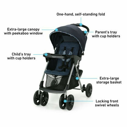 Graco Baby Stroller with Infant Car Seat Travel System Playard Crib Combo Blue