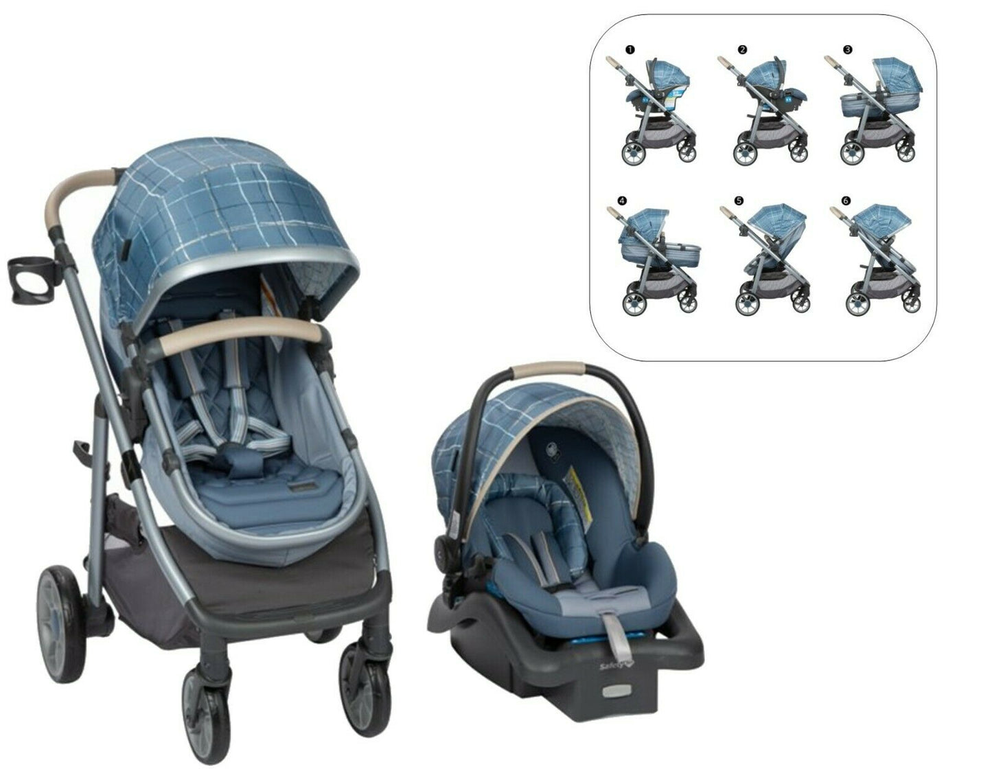 6 in 1 Stroller with Infant Car Seat Modular Pram Travel System