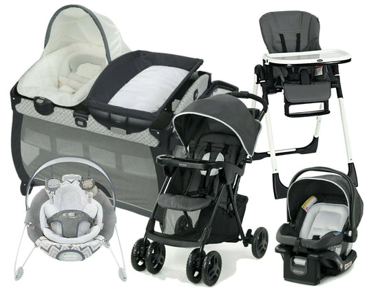 Infant Car Seat Baby Stroller Travel System with Chair Playard Bouncer Combo