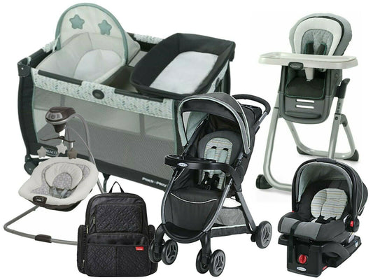 Baby Stroller with Car Seat Travel System Diaper Bag Playard Swing Combo