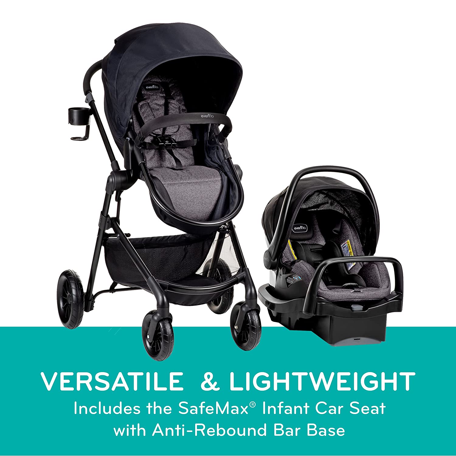 Evenflo Pivot Modular Travel System With SafeMax Car Seat Dusty Rose BabyStrollerSets